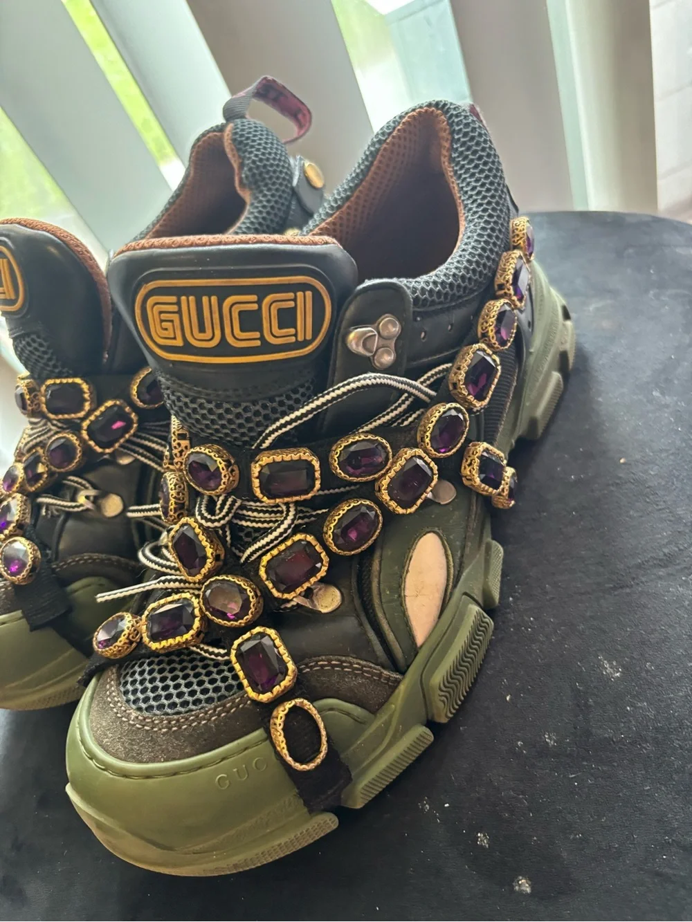GUCCI men Green and Purple Embellished with crystal Sneaker